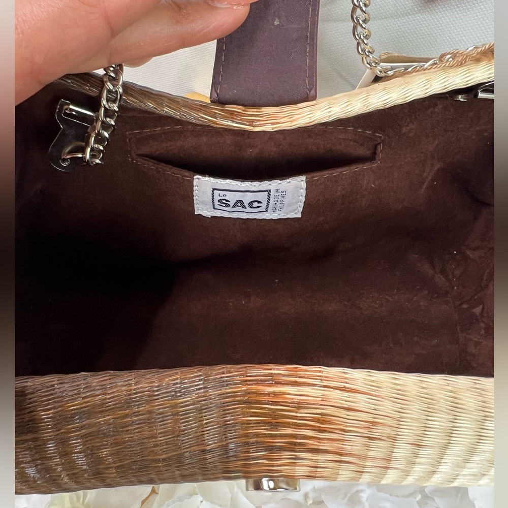 Vintage Le Sac Straw Round Hard Case Purse With Chain Handle NEW - Picture 7 of 9